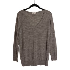 NATURAL BEAUTY BASIC Gray Marled Print V Neck Long Sleeve Top Small